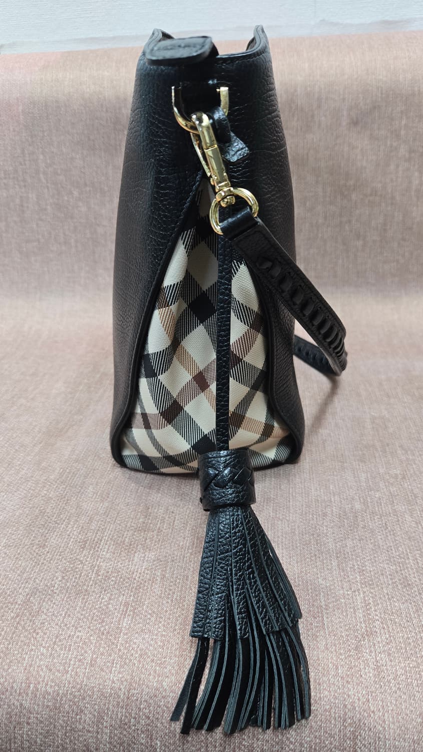 닥스 블랙 체크배색 가죽 숄더백상태상급 상품이미지2