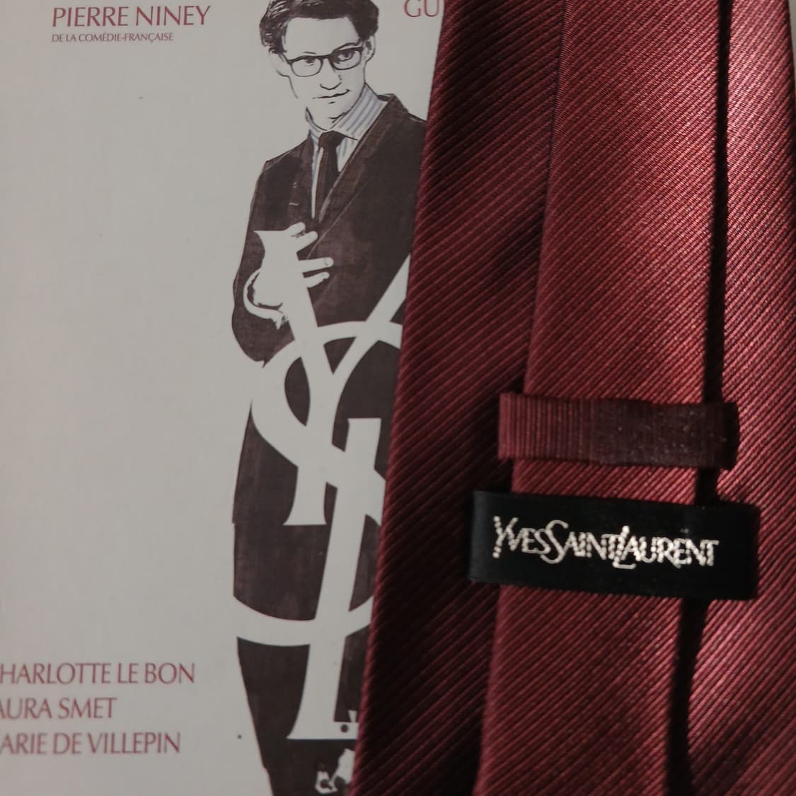 입생로랑 실크 버건디 스트라이프 넥타이 10.1cm A+등급 A18999 상품이미지5