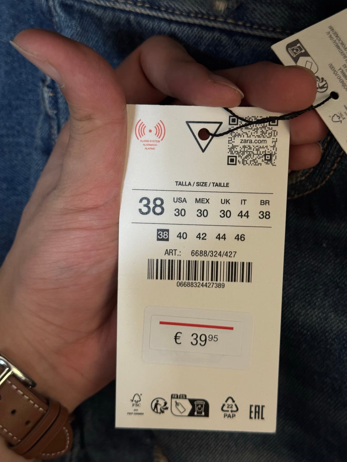 자라 슬림핏 데님 EUR 38 새상품 상품이미지4