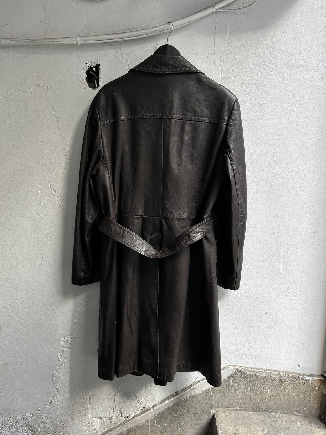 80’s 빈티지 브라운 레더 트렌치 코트 상품이미지4