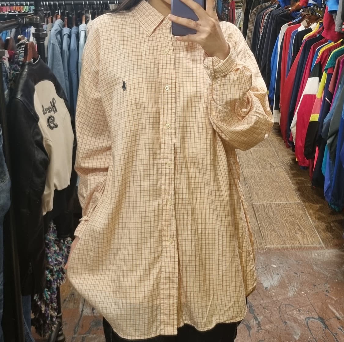 [Hi] 폴로 긴팔 체크셔츠 오렌지 상품이미지1