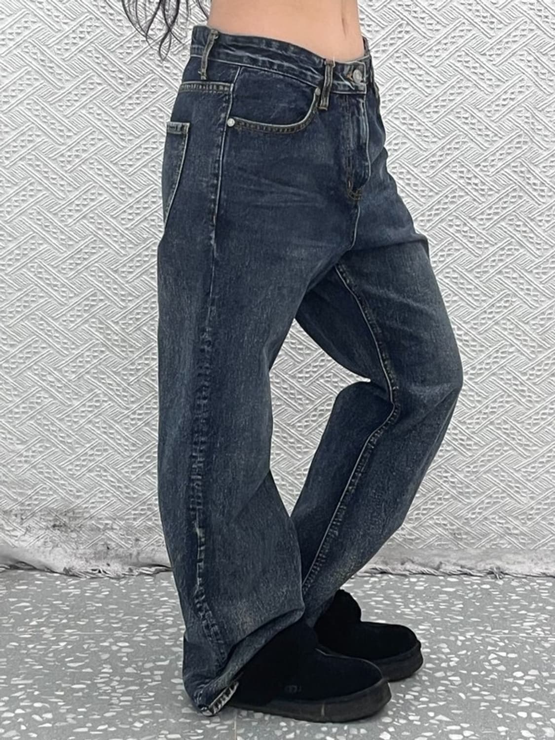 빈티지 스트릿 힙합 스트랩 워싱 데님 청바지 L C09406 상품이미지7