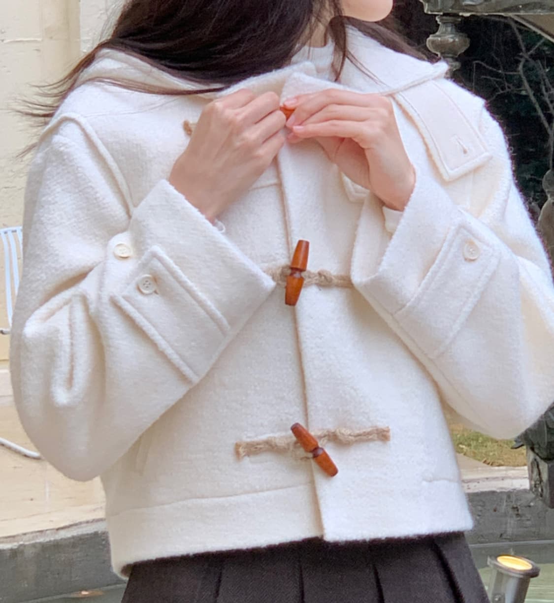 울 태리 더플 떡볶이 숏코트 자켓 상품이미지3