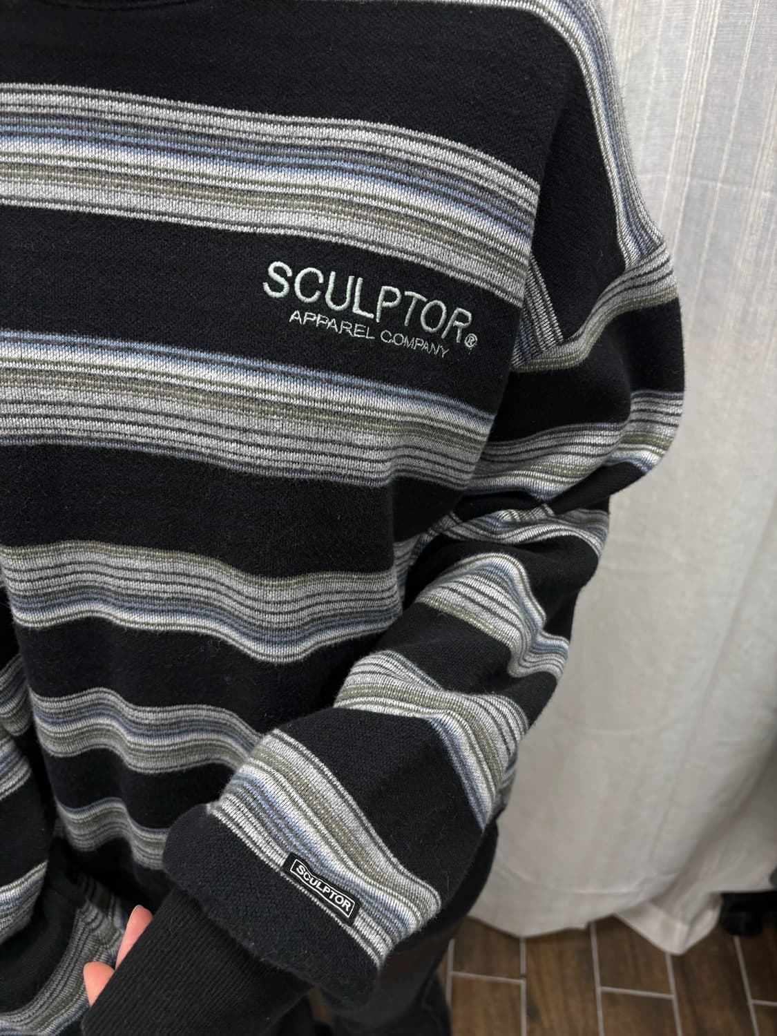 스컬프터 블랙 멀티컬러 스트라이프 코튼 스웻 맨투맨 상품이미지6
