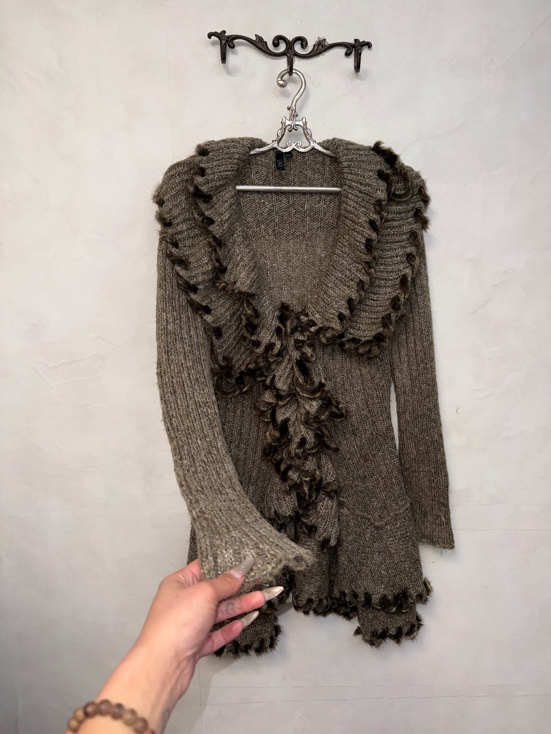 Ash brown rabbit fur trimming ruffle cd 상품이미지2