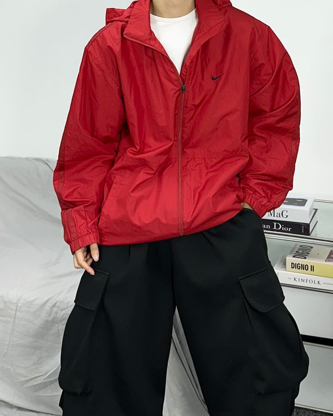 나이키 90s 레드 기모 바람막이 점퍼 L 상품이미지2