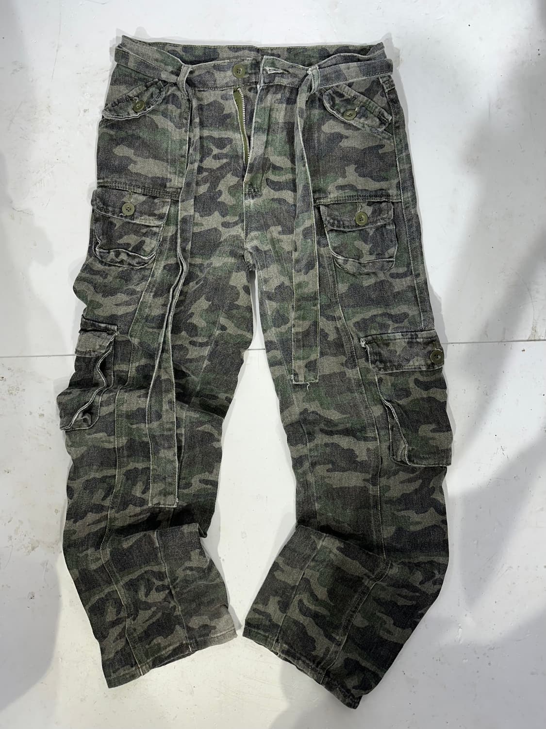 빈티지 카키 밀리터리 카모 스트랩 포인트 팬츠 S 상품이미지4