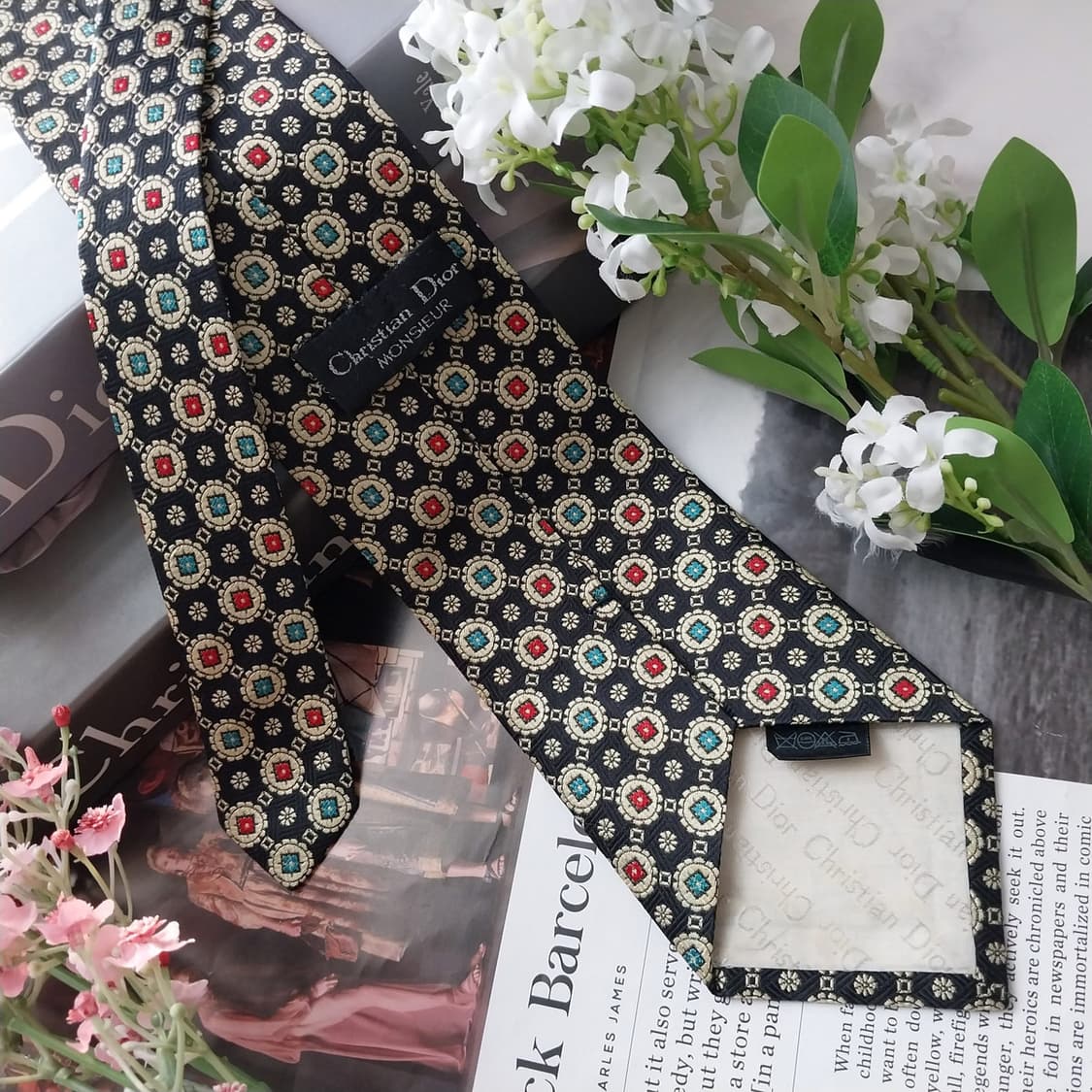 크리스찬 디올 실크 네이비 패턴 넥타이 9.3cm A등급 K1572
 상품이미지5