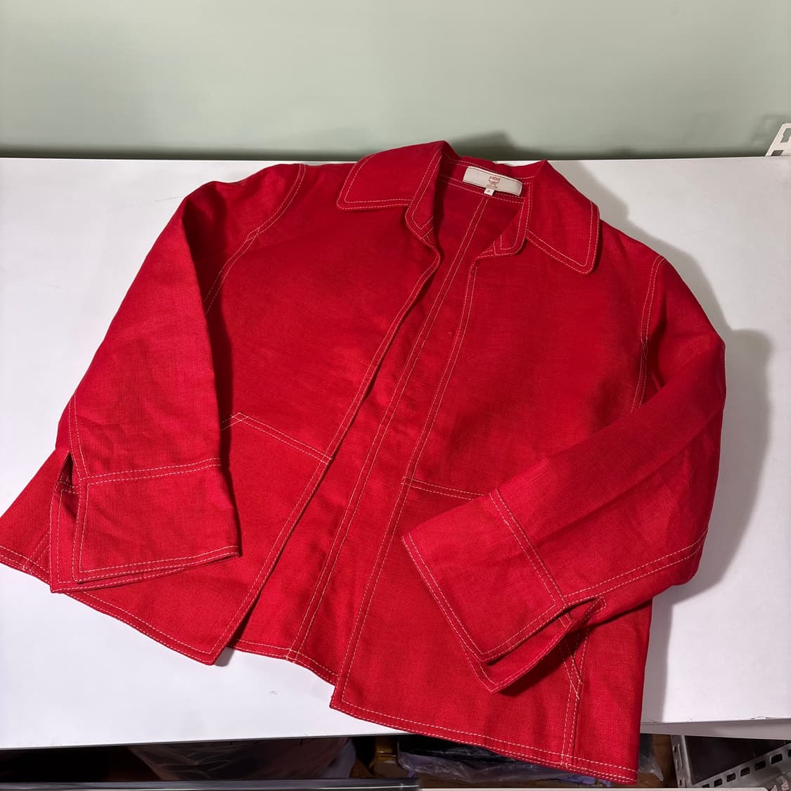 우먼M MCM 엠시엠 레드 린넨100% 카라넥 린넨자켓 상품이미지1