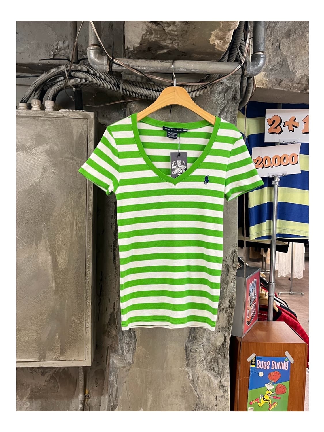 폴로 랄프로렌 브이넥 스트라이프 반팔티 그린 M #csz3836 상품이미지1