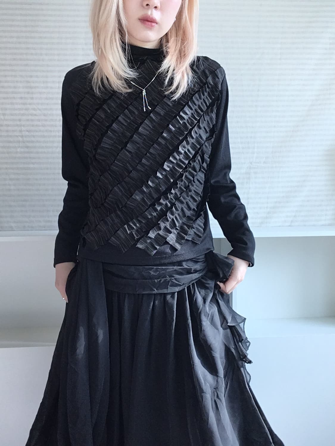 jpn vintage khaki stripe frill pullover  상품이미지5