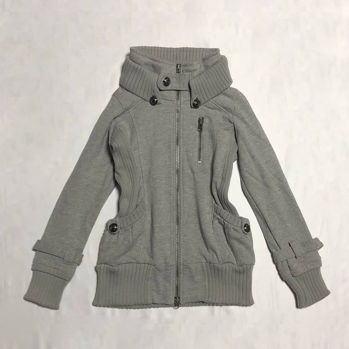 리브 버튼 후드 집업 그레이 상품이미지1