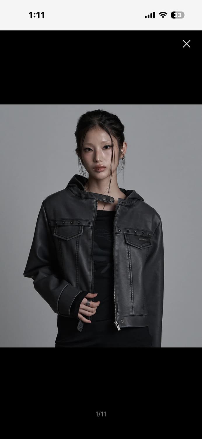 애즈유아 레더 후디 자켓 상품이미지3