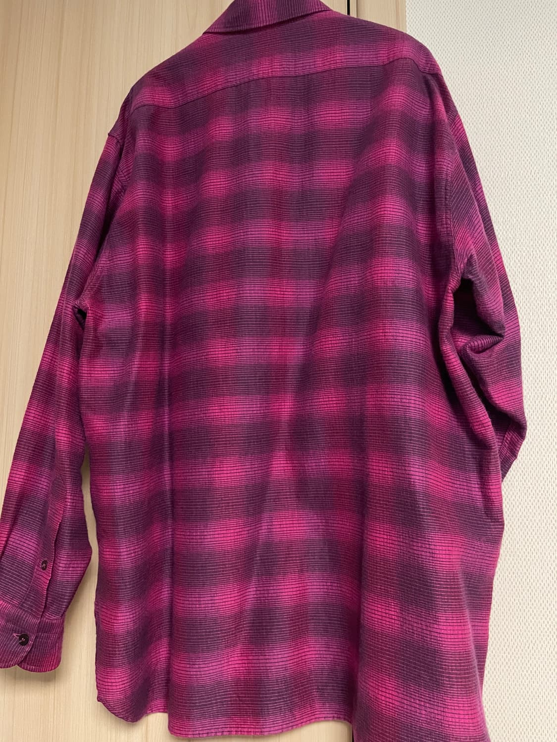 [2] 코모리 울실크 워크 체크 셔츠 핑크 상품이미지3