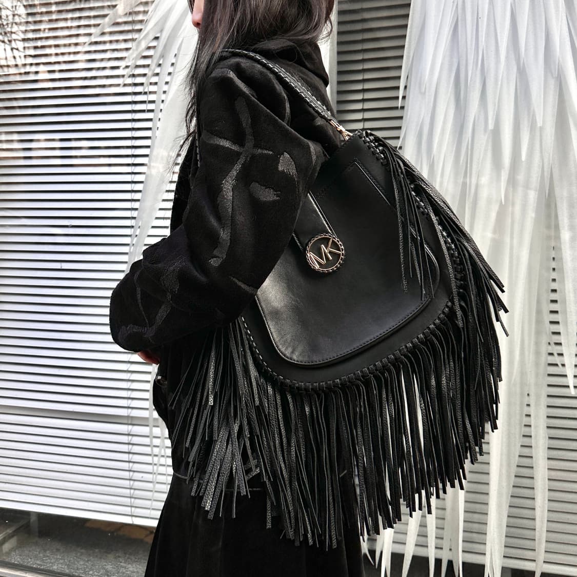 00s 레어 마이클 코어스 풀 가죽 프린지 가방 상품이미지7