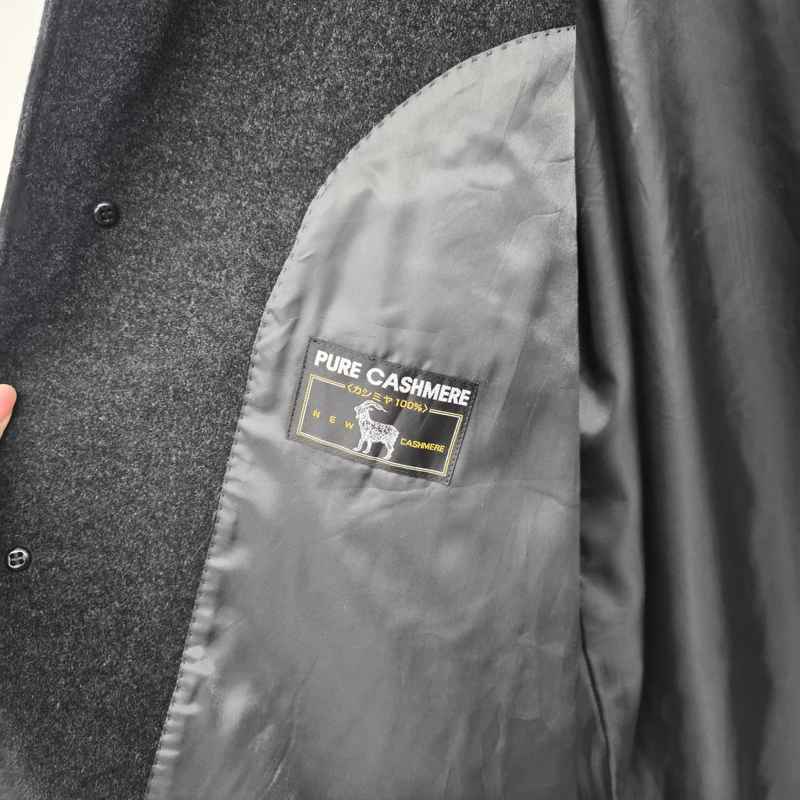 캐시미어 100% 기본 블랙 미디코트 남녀공용 L 상품이미지6