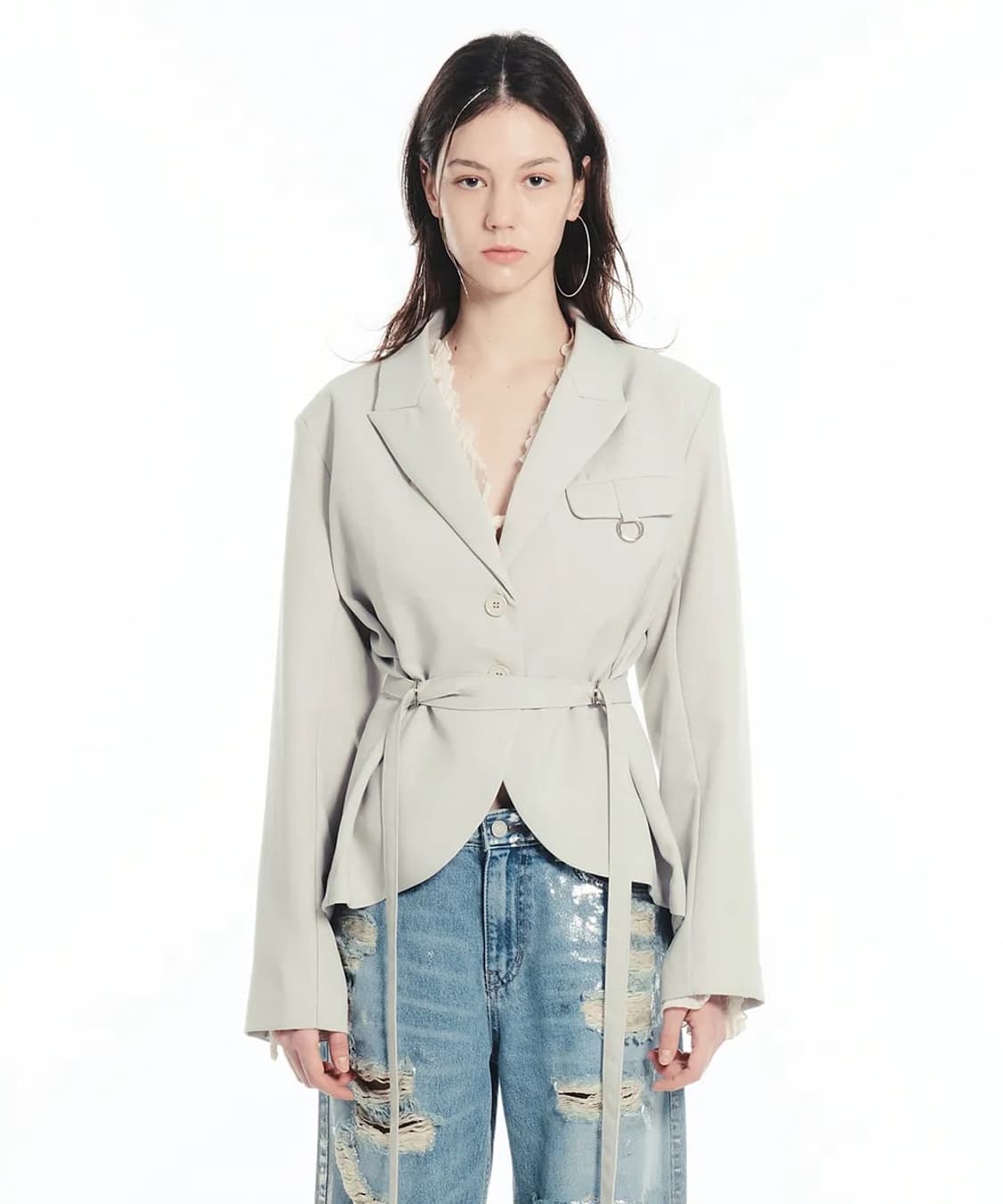 세릭 링 벨티드 자켓 라이트 그레이 상품이미지1