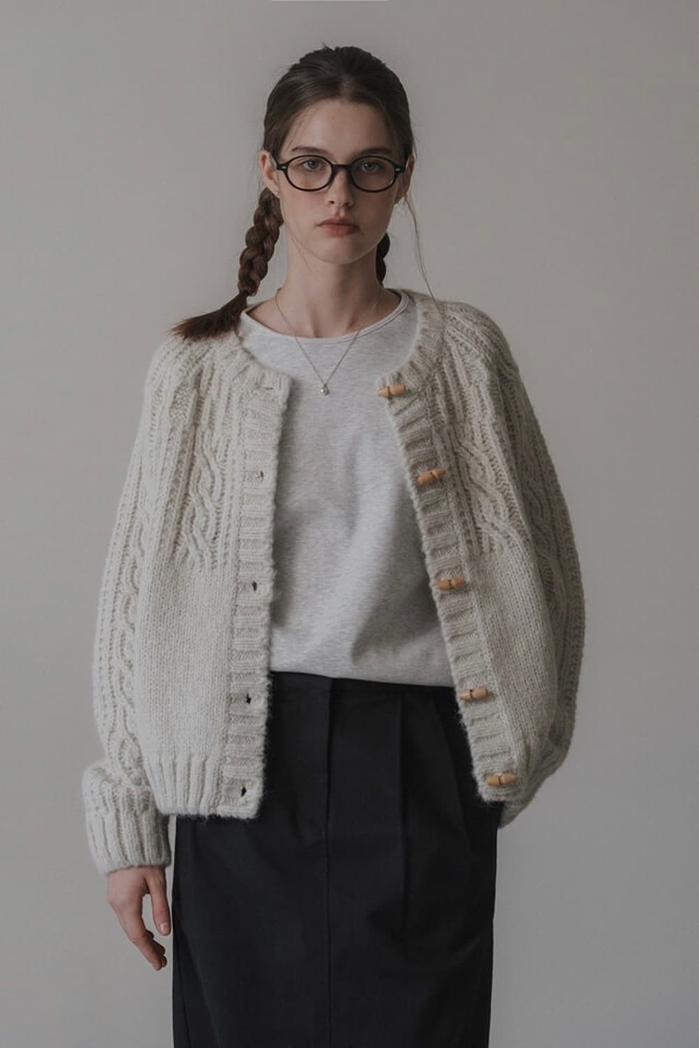 더미튼 더플 케이블 가디건 스노우 상품이미지2