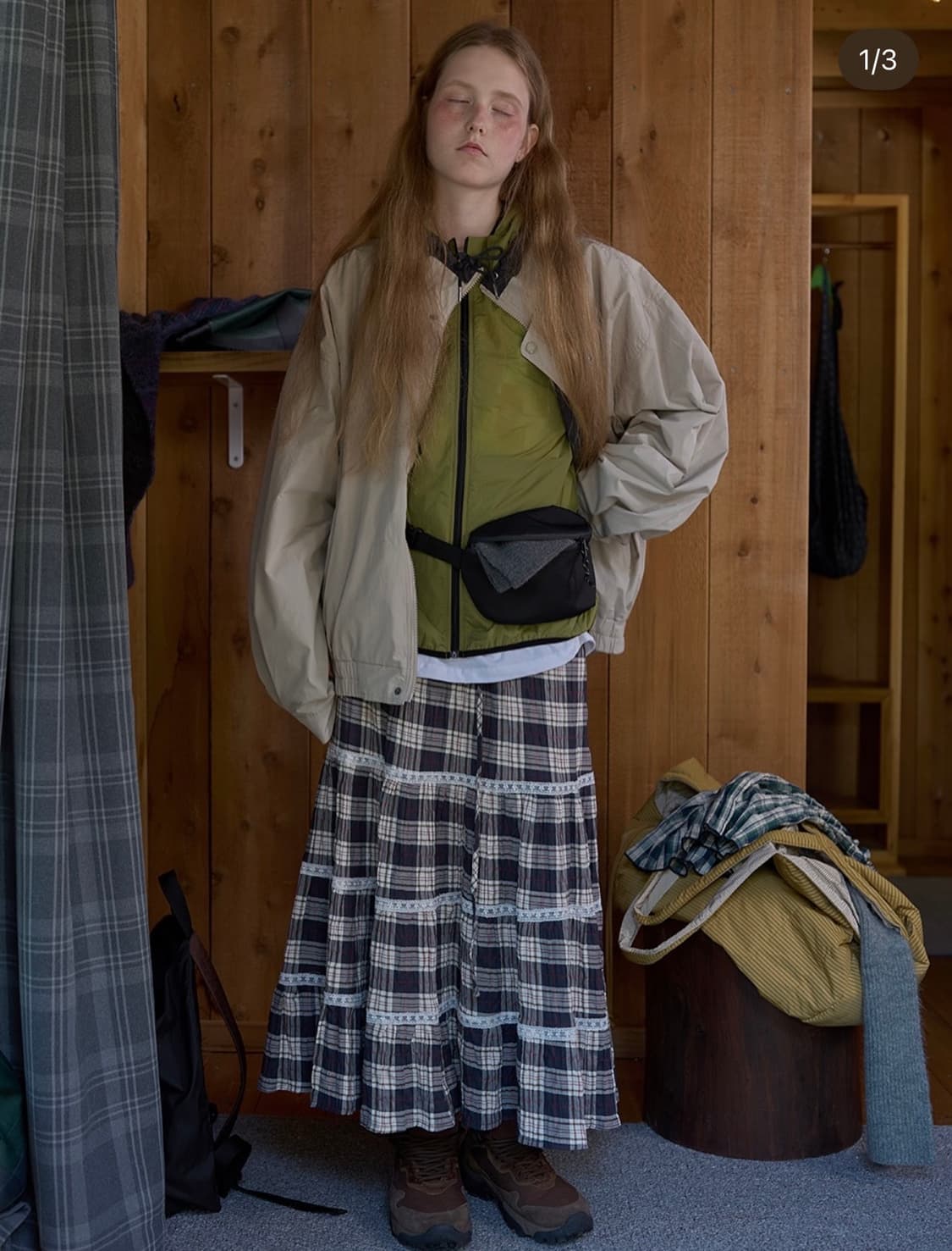 노컨텐츠 체크 캉캉 롱스커트 상품이미지1