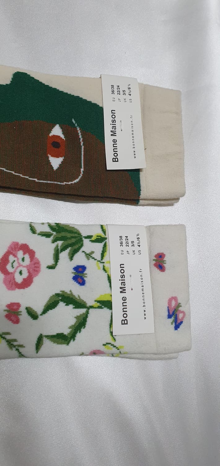 크림베이지 그린브라운 플라워 추상화 Bonne Maison 본메종 양말  상품이미지8