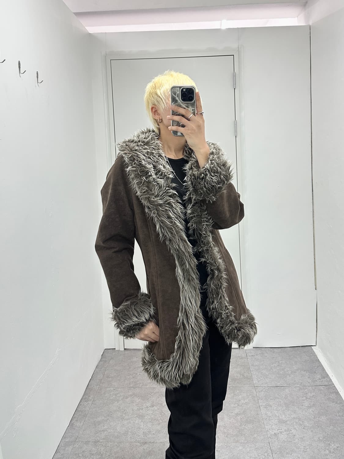 Vintage brown fur trimming jacket 상품이미지5