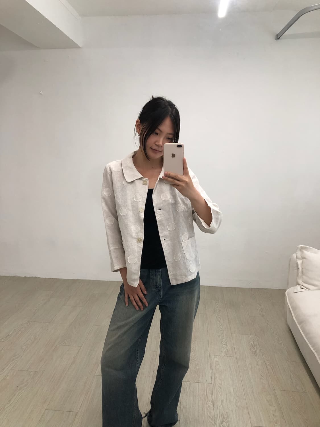 도트 7부 빈티지 린넨자켓 상품이미지2