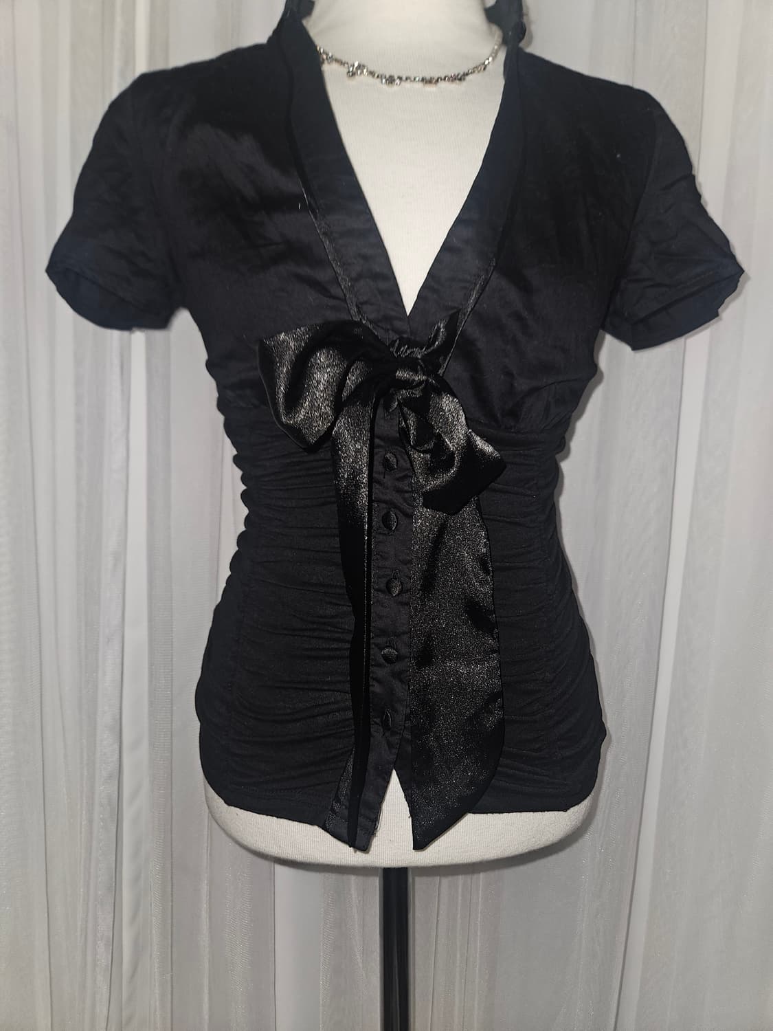 빈티지 고딕🖤 오네갸루 리본 셔링 블라우스 상품이미지2