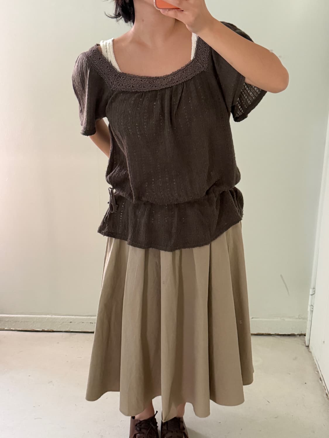 일본빈티지 모리 브라운 반팔 니트 상품이미지1