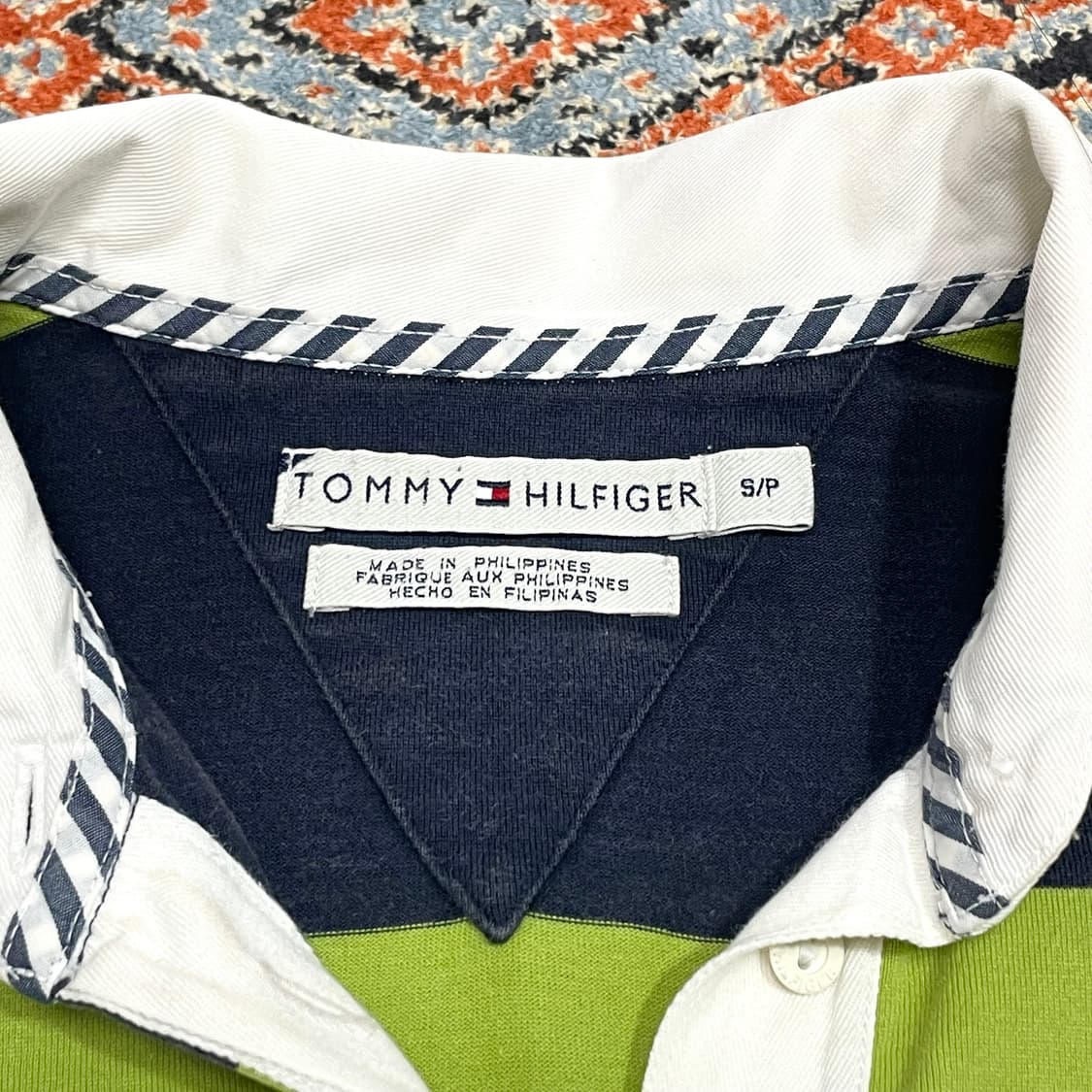 타미힐피거 그린 네이비 배색 7부 럭비 티셔츠 여성S 상품이미지3