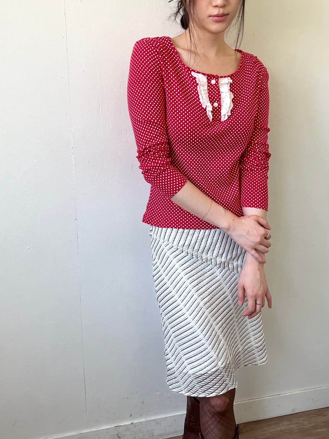 Ribbon Casket 레이스 도트 탑 상품이미지8