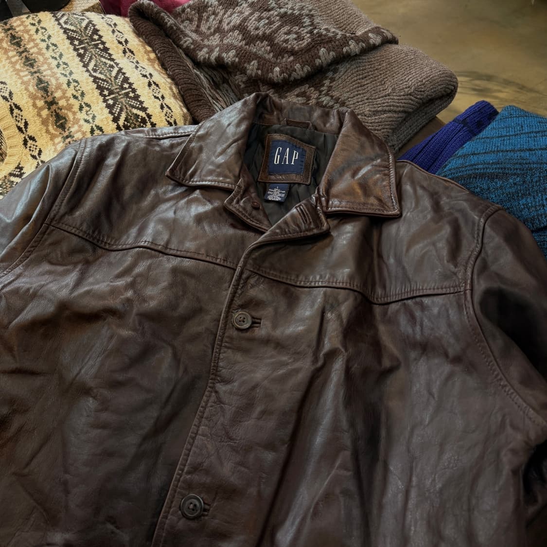 올드 갭 레더 카코트 브라운 L 인도생산 상품이미지3