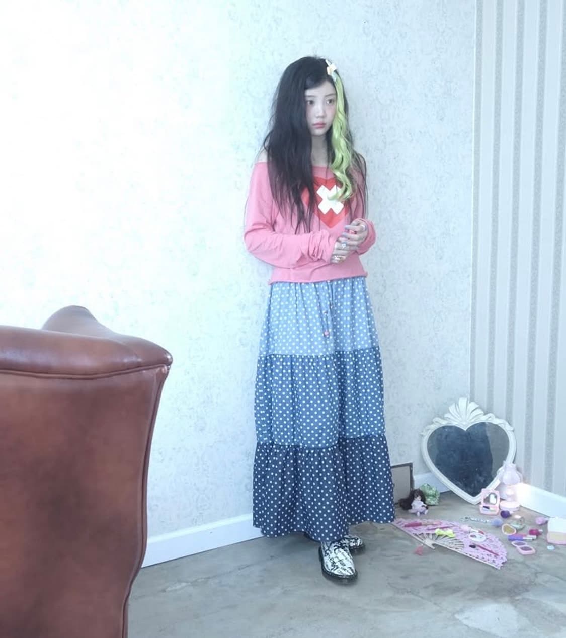 dot denim tiered skirt (denim) 상품이미지1