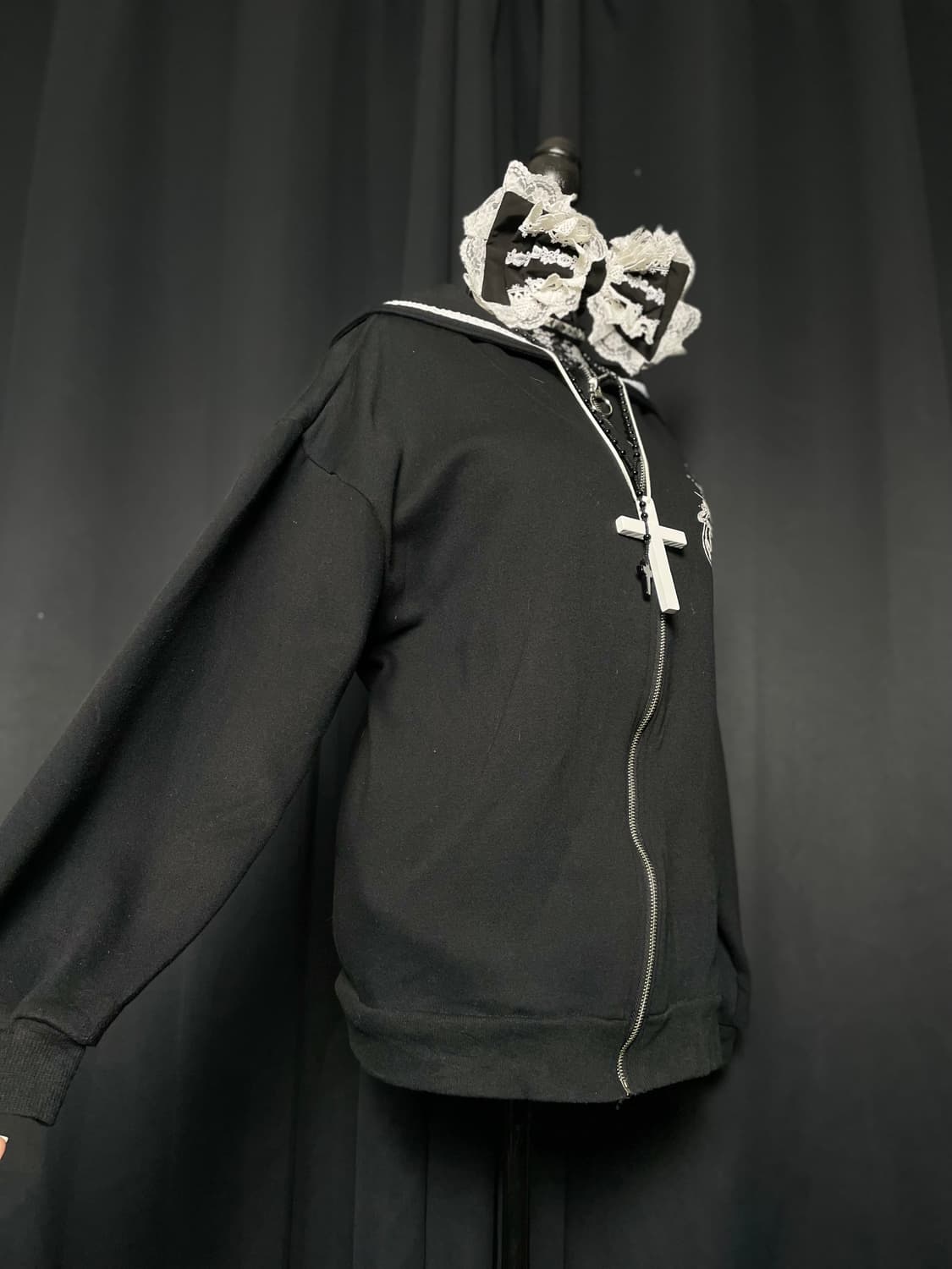 JPN 펑크 세일러 카라 천사 블랙 후드집업 상품이미지4