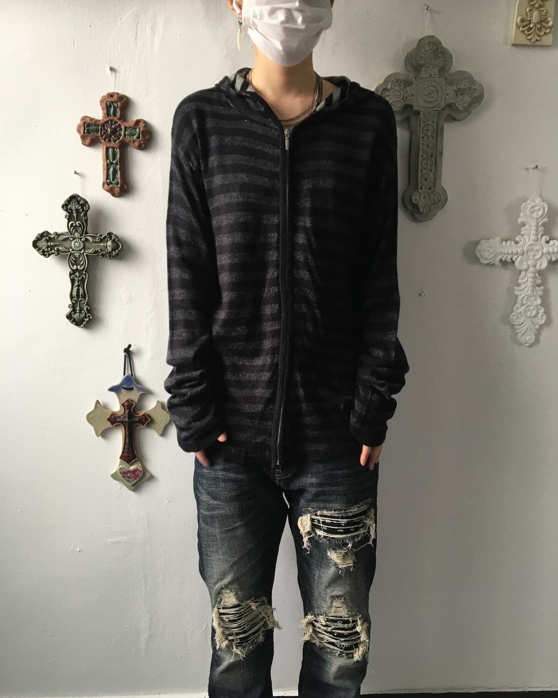 Stripe pattern hood zip up 상품이미지1