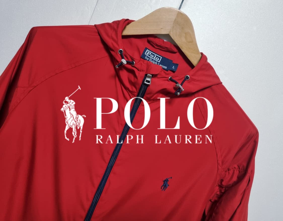 남성 두산 폴로 POLO 랄프로렌 레드 나일론 후드 바람막이 자켓 상품이미지2