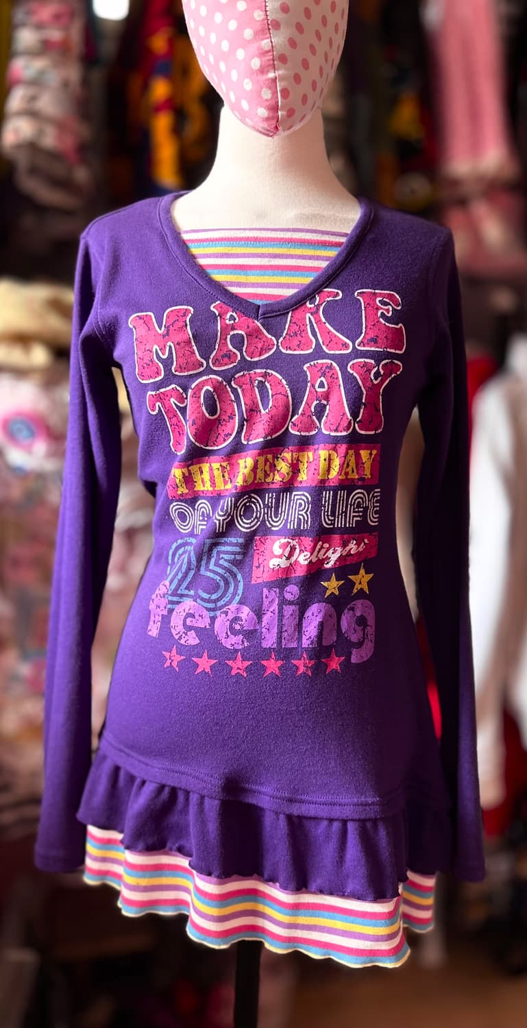 pops lemon 하라주쿠 팝갸루 보라 프릴 롱 슬리브 긴팔 티셔츠 상품이미지1