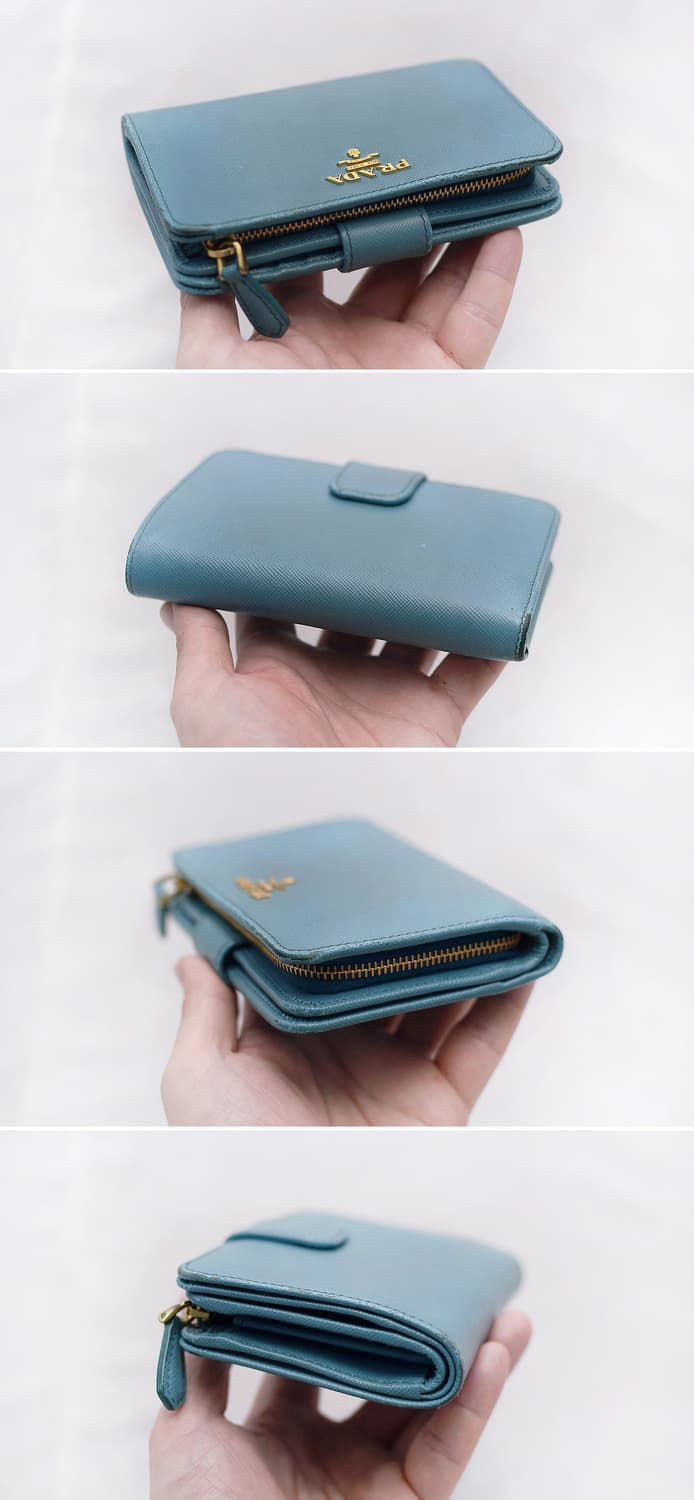 프라다 사피아노 메탈 로고 지퍼포켓 중지갑 (에메랄드 블루) 상품이미지5