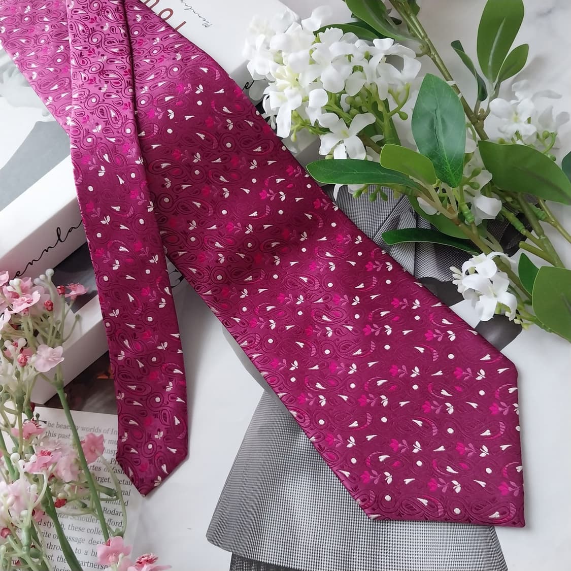 발망 실크 핑크&퍼플 페이즐리 패턴 넥타이 9.7cm A+등급 K1577 상품이미지4