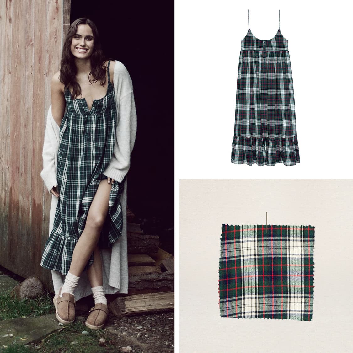 더그레잇 23 러플 헴 체크 슬립 원피스 상품이미지2