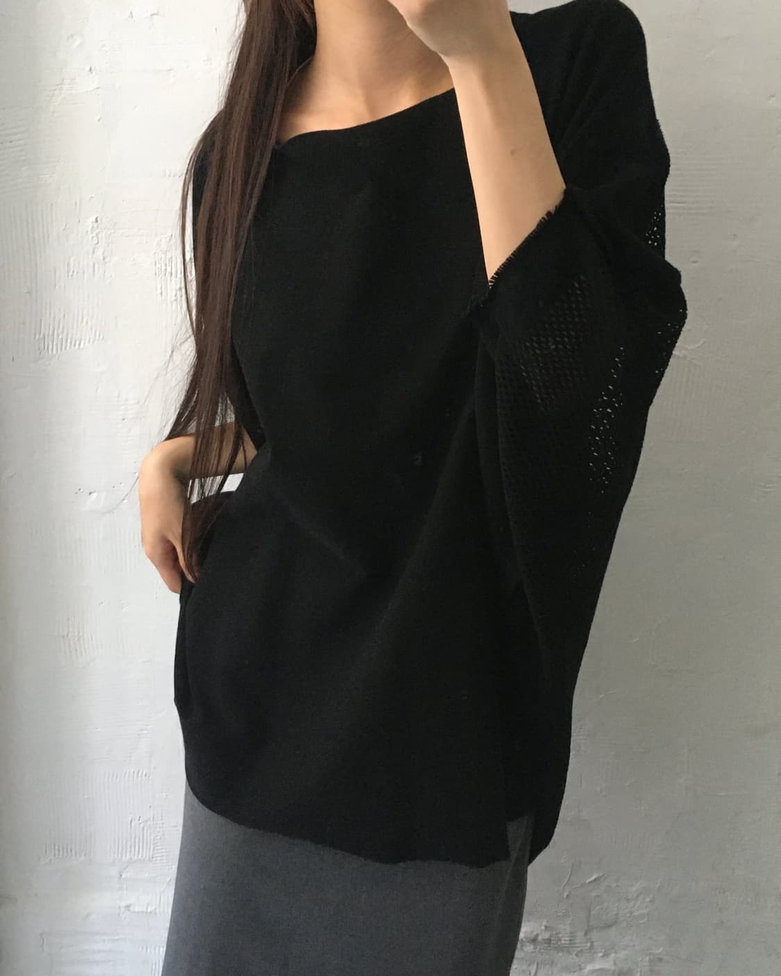 ISSEY MIYAKE 이세이미야케 블랙 메쉬 플리츠 블라우스 상품이미지2