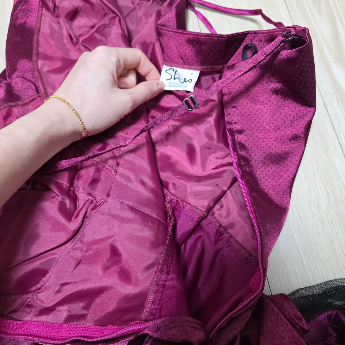 일본빈티지)버건디 파티걸 도트 캐캐체깔보헤미안오네갸루st 언발캉캉 드레스 상품이미지6