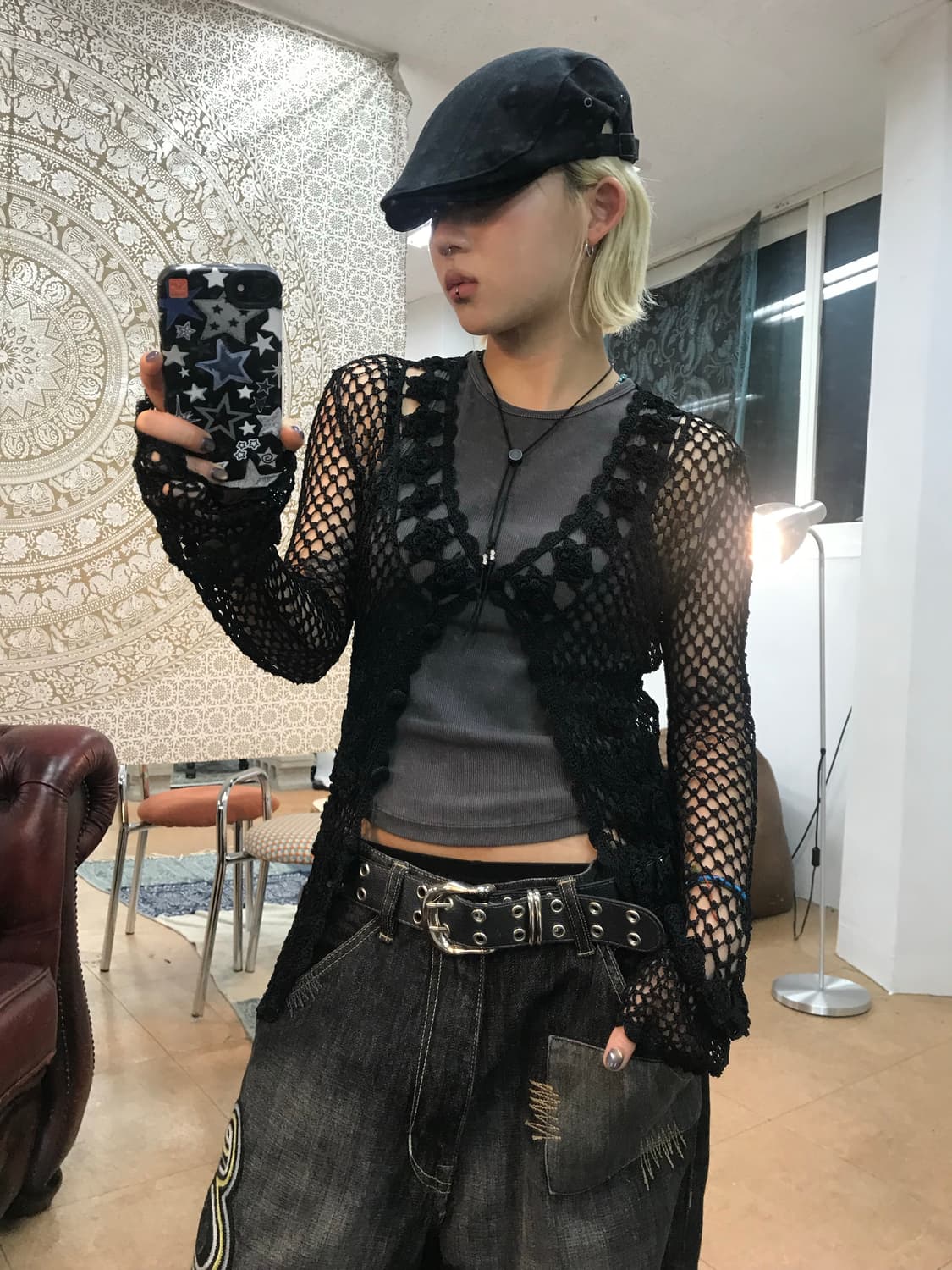 여성 빈티지 그물 가디건  상품이미지1