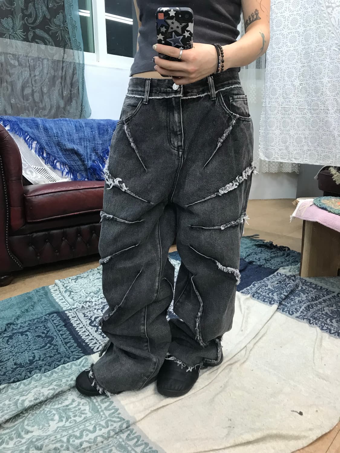 빈티지 절개 디테일 흑청데님팬츠  상품이미지1