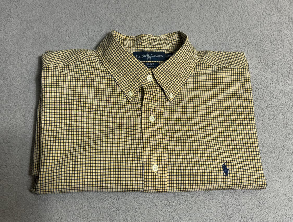 빅사이즈 polo 폴로 랄프로렌 옐로우 깅엄 체크 반팔 셔츠 xxl 상품이미지1