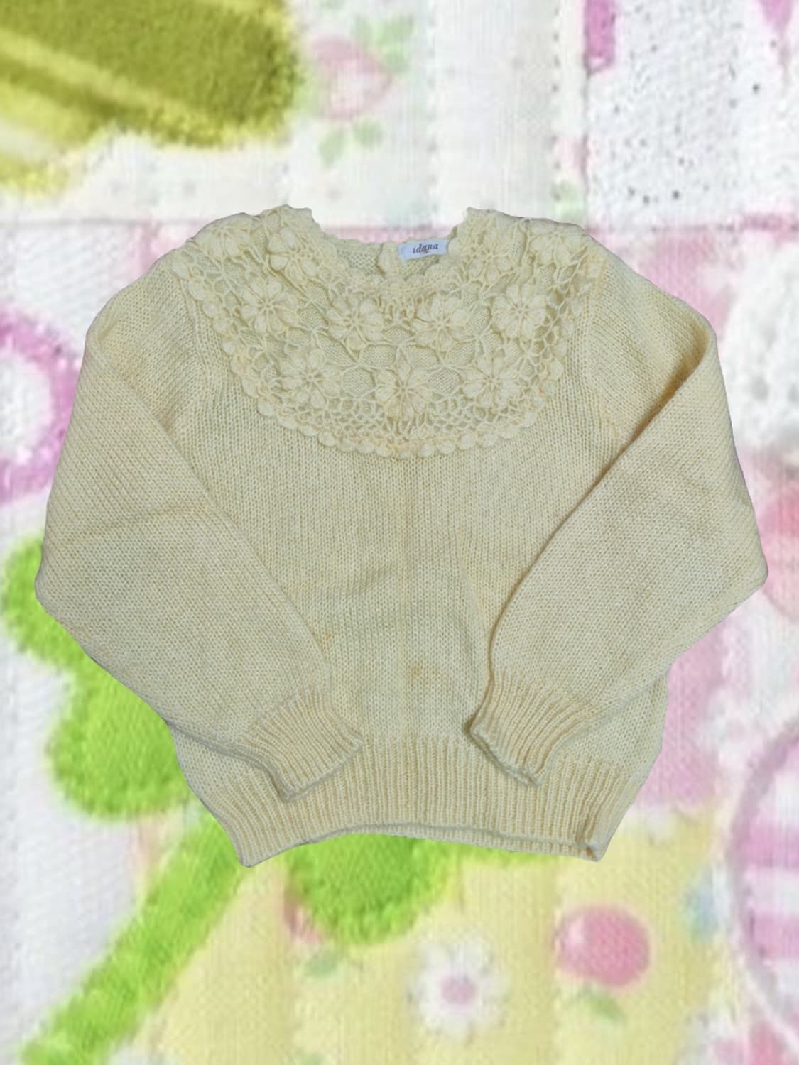 빈티지 모리걸 플라워 크로셰 뜨개 니트 병아리 레이스 스웨터 상품이미지1