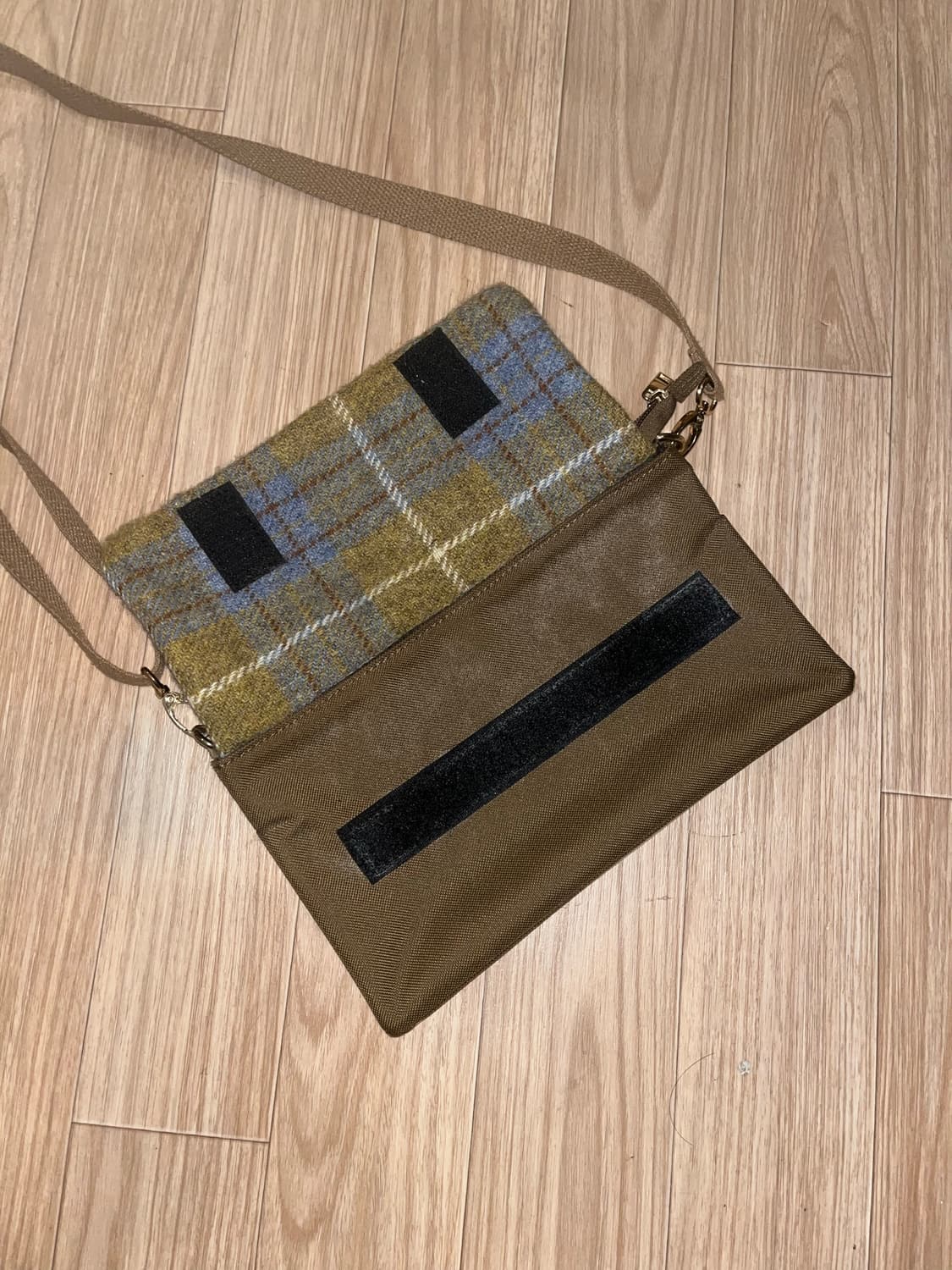 Harris Tweed 헤리스트위드 그린 체크 패턴 빈티지 크로스백 가방 상품이미지5