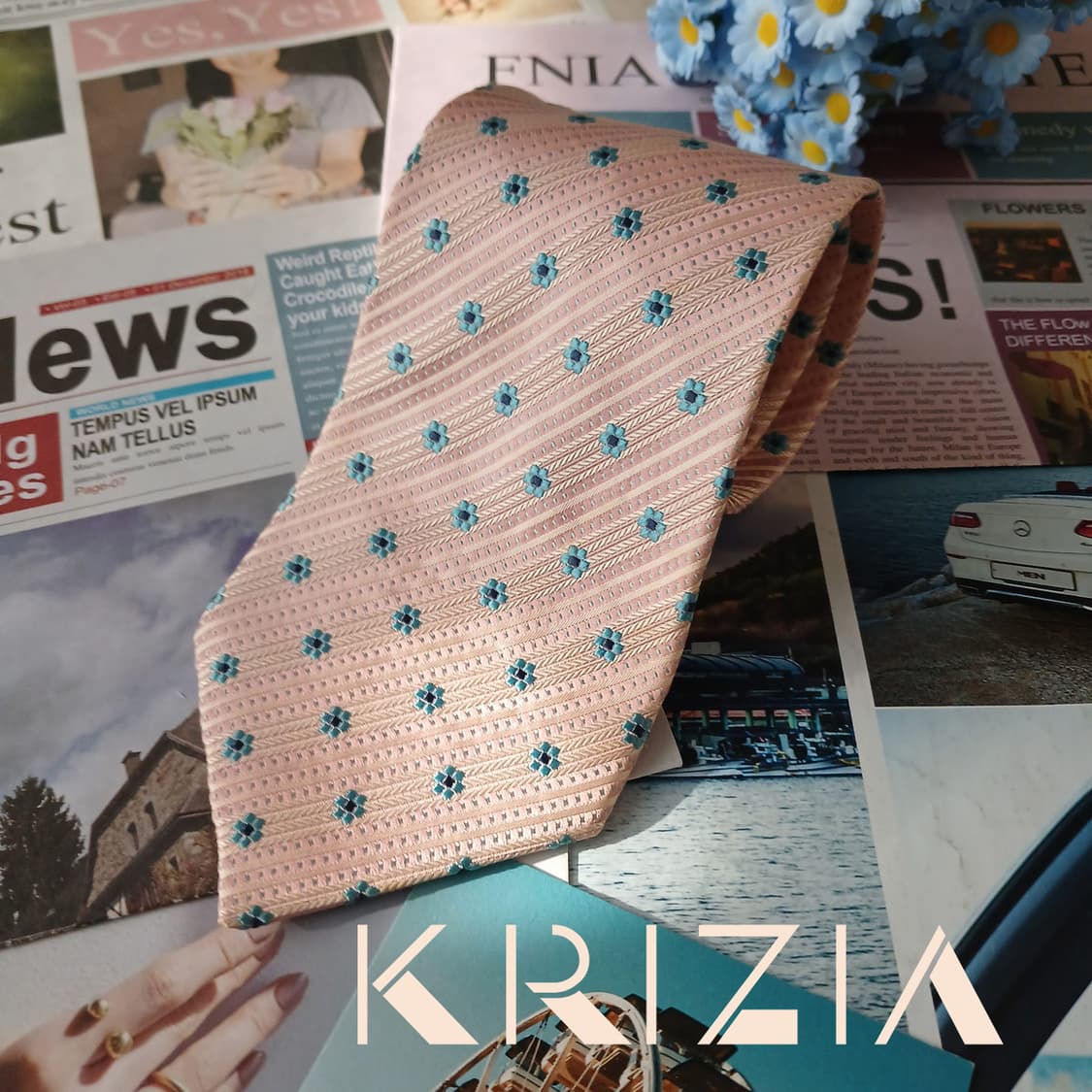 크리지아 실크 핑크 자카드 패턴 넥타이 9.7cm 새제품 A19291
 상품이미지2