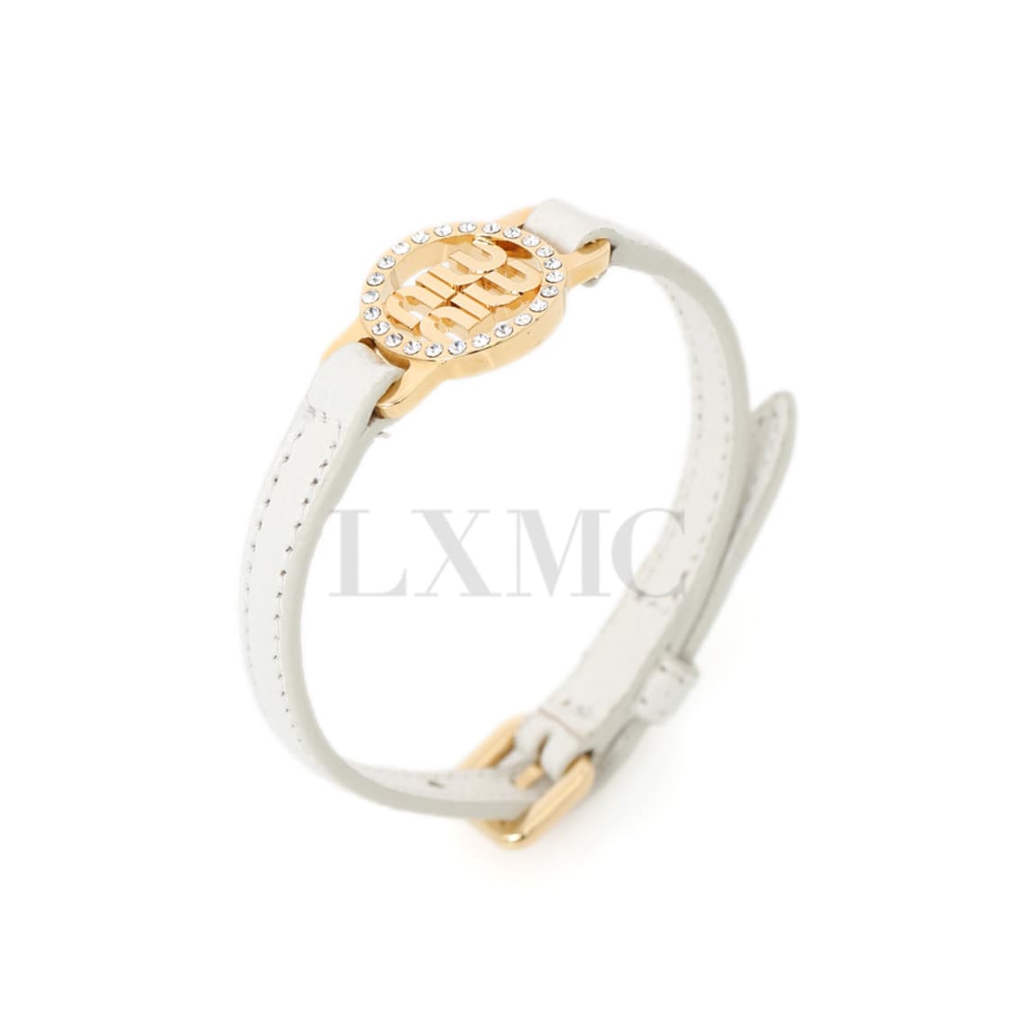 미우미우 크리스탈 로고 마드라스 팔찌 화이트 가죽팔찌 5IB398 상품이미지4