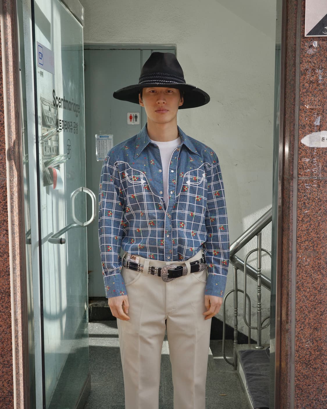 70‘s H ba C 플라워 에스넥 체크 웨스턴 셔츠 상품이미지8