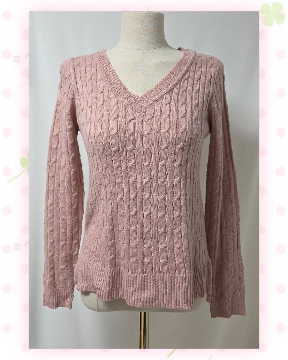 잉그니 핑크 케이블 브이넥 니트 상품이미지3
